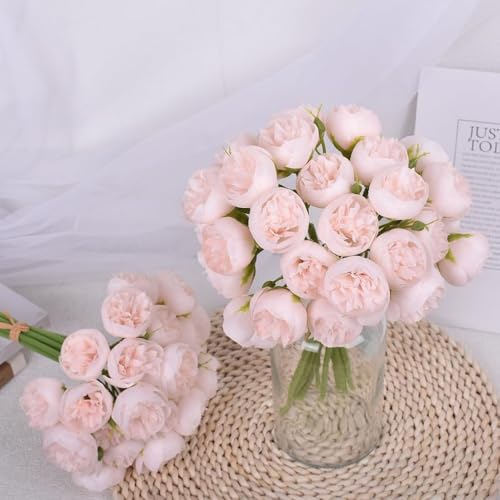 27 Heads Roses Peony Fake Flowers Retro Silk Artificial Rose Flowers (Light Pink) - color: Light Pink