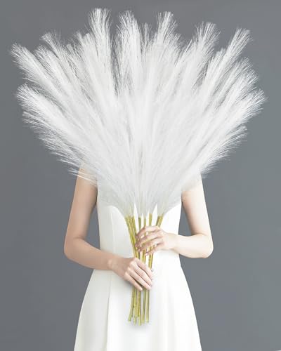 TORONTOKYO 8Pcs White Faux Pampas Grass Tall Decor, 35.4” Fluffy Artificial Pompous Grass Branches, Large Pampas Grass Reed Stems for Floor Vase Filler, Wedding, Baby Shower, Home Boho Decor - color: White, size: 35.4inch-8Pcs