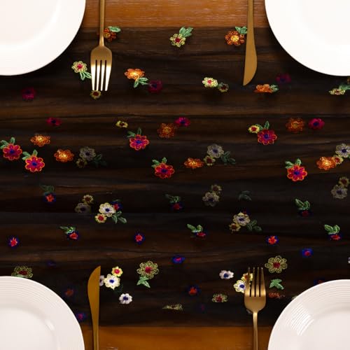 Socomi Flower Table Runner Summer Daisy Floral Tulle Gauze Cheesecloth Embroidery Table Runners for Tea Party Garden Wedding Bridal Baby Shower Birthday Picnic Decor Black 1pc - color: Daisy Black, size: 10ft X 1pc
