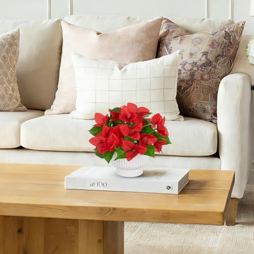 Artificial Small Bougainvillea Plant, Set of 2 Fake Bougainvillea Flower Potted Plant for Indoor Home Living Room Office Wedding Party Tabletop Decoration, Red - color: Red