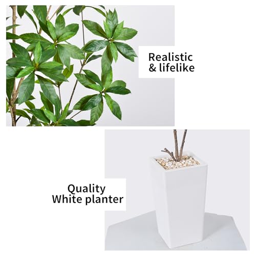 HAIHONG Artificial Brave Ficus Tree 6FT-Faux Tree with White Tall Planter-Fake Potted Tree with Silk Leaves-Tall Artificial Plants for Home Office Living Room Hallway Decor Indoor