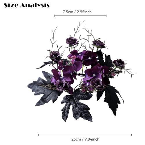 Halloween Candle Ring Artificial Flower Wreath Black Purple Floral Candle Holder 9.84” Tables Centerpieces Home Kitchen Farmhouse Decor - color: Halloween