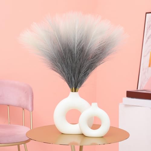 Ureymx Faux Pampas Grass Decor 17.7 Inch 6pcs, Pompas Grass Flower Arrangement and Vase Filler Artificial Pampas Grass Short Decor for Boho Home Wedding Decoration (Gradient Grey) - color: Gradient Grey, size: 17 Inch 6 Pcs