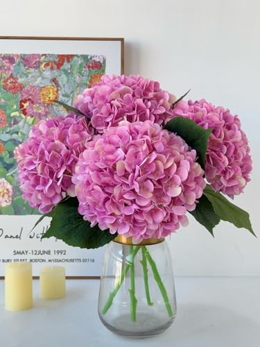 YalzoneMet 4Pcs Pink Purple Silk Hydrangea Artificial Flower Lifelike Big Blooms 20'' Long Stem Faux Hydrangea Flower Bouquets for Home Party Indoor Outdoor Wedding Table Centerpiece Decor - color: Pink Purple