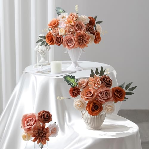 Floweroyal Artificial Flowers Fake Rose Flowers Dahlia with Stems for DIY Wedding Bridal Bouquets, Baby Shower, Floral Arrangement, Table Centerpieces, Home Decorations - color: Nude Color & Pale Coffee
