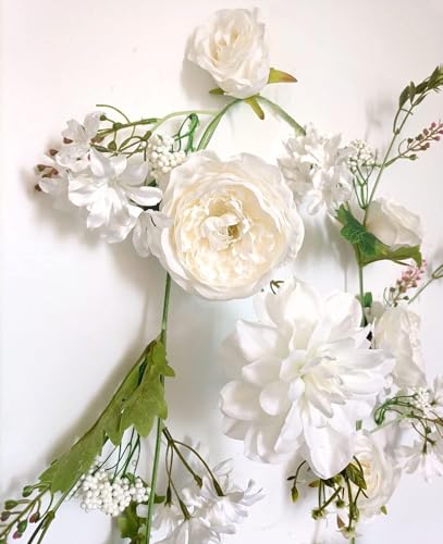 Peony Garland, Rose Flower Vine, Arch Flowers, 6' Length, Floral Garland for Decor Home Table Runner Mantle Decoration (Ivory Peony Garland) - color: Ivory Peony Garland
