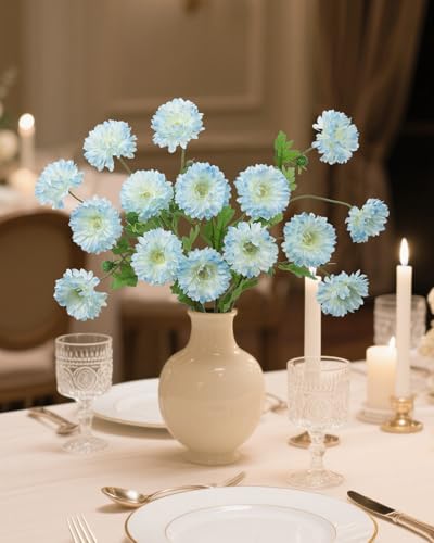 Coferset 6pcs Artificial Silk Mums Flowers Realistic Chrysanthemum Stems 22" Fake Gerbera Daisy for DIY Bouquet Centerpieces Floral Arrangements Vase Fillers Wedding Shower Decorations(Baby Blue) - color: Baby Blue