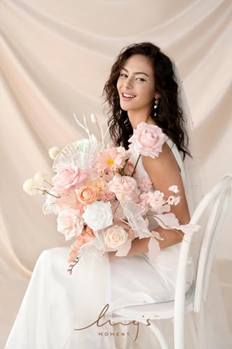 Ling's moment Artificial Flowers Fake Roses Faux Foam Gardenia Combo for DIY Wedding Bouquets Centerpieces Arrangements Bridal Shower Party Home Decorations, Blush & White, 24pcs - color: Pk-blush & White