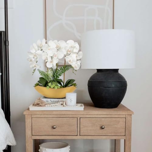 Briful Orchid Fake Flowers 18in White Artificial Orchid Silk Flowers in Gold Pot Faux Orchid Arrangement for Home Office Bathroom Dining Table Modern Decoration - color: White Gold