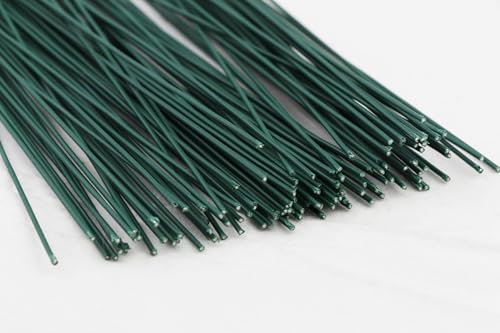 300 Pcs 22 Gauge Floral Stem Wire 16 Inch Flower Wire Floral Stems for Flower Arrangements DIY(Dark Green)