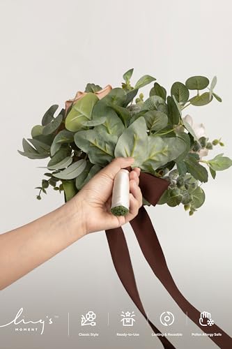 Ling's moment Brown Bridesmaid Bouquets Set of 6, Earth Brown & Sand Dune Artificial Wedding Flower Bouquets Floral Bouquet Bridesmaid Bouquets with Ribbon, Ceremony, Anniversary, 7-inch Diameter - color: Br-earth Brown & Sand Dune