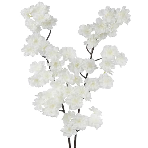 2 Pcs Artificial Cherry Blossom Flowers Branches 41" Faux Cherry Blossom Long Stem White Silk Cherry Blossom Tree Tall Fake Flower Arrangement for Home Wedding Centerpieces Spring Indoor Decor - color: White