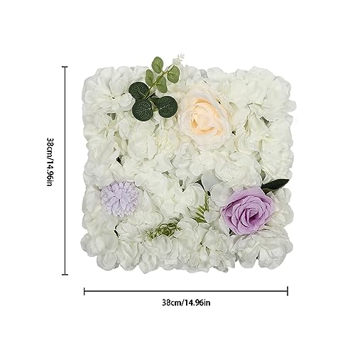 Gdrasuya10 12PCS Artificial Flower Wall Panel Wedding Backdrop Event Party Photography Flower Wall Background Realistic Flower Wall Backdrop Faux Floral Wall Decor - color: 12pcs, Purple + White