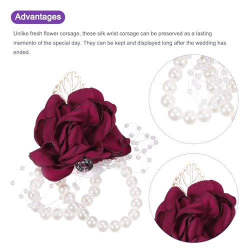 MECCANIXITY Wrist Corsage Artificial Flower Bracelets Pack of 1 Rose Wrist Bride Groom Decorative for Wedding Ceremony Prom Party Anniversary, 9x7cm Deep Red - color: Deep Red