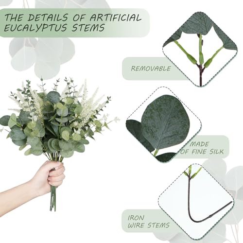 Coreland Artificial Eucalyptus Leaves Stems 120 Pcs 4 Kinds Mixed Fake Silver Dollar Eucalyptus Leaves Stem Bulk Faux Leaf for DIY Bouquets Floral Arrangement Wedding Home Decor - color: Ferns-120pcs