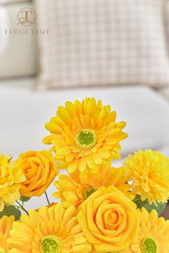 TINGE TIME Artificial Flowers Combo Box Set, Bright Yellow Gradient Color Fake Flower Leaf with Stems for DIY Wedding Bouquets Table Centerpieces Baby Shower Home Party Floral Arrangements Decorations - color: Deep Yellow