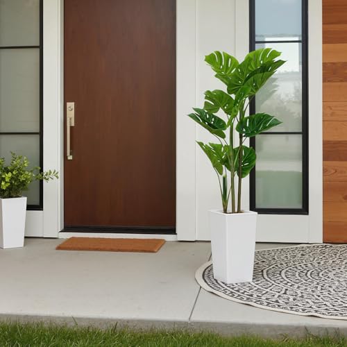Artificial Monstera Plant, 4.5FT Tall Faux Tropical Palm Tree with 14'' White Tall Planter, Indoor Floor Plants for Living Room Home Office Decor - size: 4ft 6in