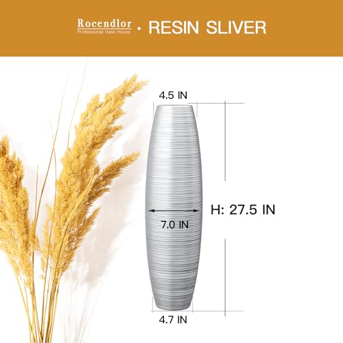 Tall Floor Vase, 27.5 inches (70cm, 2.3FT) Tall Vases Sturdy, Luxury, Textured for Decorative Branches Dried Flowers, Floor Vase for Rustic Living Room, Modern Decor, Resin Silver Vases - color: Silver, size: 27.5 in