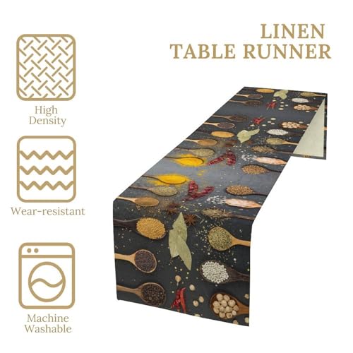 Spices Table Runner,Black Rustic Chilli Food Farmhouse Kitchen Dining Table Cloth for Home Indoor Outdoor Kitchen Holiday Party Wedding Decor 13x36 Inch - color: Kitchen-12, size: 13x36in