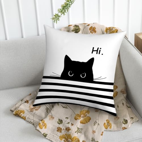 Fokongna Hi Cute Black Cat PatternPillow Covers for Couch Home Bedroom Living Room 18 x 18 Inch Pillow Covers - color: Hi Cat