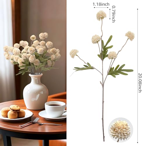 10 Pcs Artificial Flowers Pompon Mum Fake Flowers, Faux Small Mini Chrysanthemum Flowers, Realistic Faux Flowers for Room Decor Aesthetic, Living Room Farmhouse House Decor, Beige - color: Beige