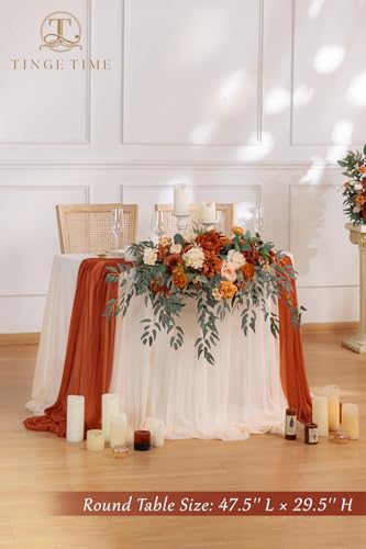 TINGE TIME Artificial Sweetheart Flower Swag with Tablecloth and Table Runner, Pack of 3 Floral Arrangement for Autumn Wedding Sweetheart Table Centerpiece Fall Decoration (Terracotta) - color: Terracotta