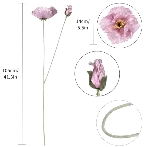Faux Poppy Flowers,6PCS Purple Poppy Silk Flowers 35.43in Long Stem Artificial Poppies for Tall Vase Wedding Party Home Decor(Light Purple) - color: Light Purple