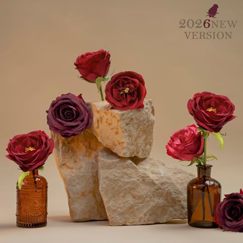 Red Artificial Flowers Home Decorations Combo Set Fake Flowers Silk Roses for DIY Wedding Bouquets Home Decorations Change Centerpieces Arrangements Baby Shower Party Bridal - color: Red&pink