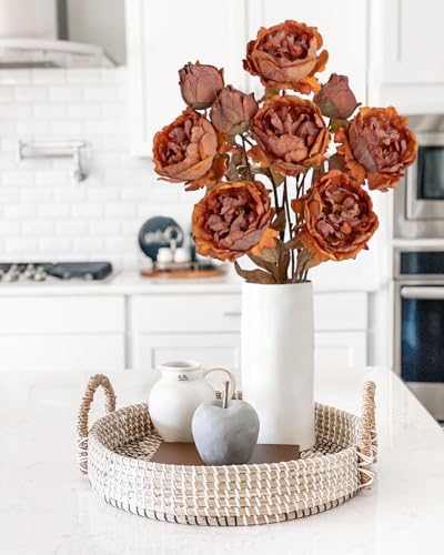Briful Artificial Dried Look Fall Peony Flowers 3PCS 27.5in Tall Burnt Orange Vintage Silk Peony Bouquet Realistic Fake Peonies Floral Stems for Autumn Home Wedding Vase Centerpiece Arrangement Decor - color: Burnt Orange