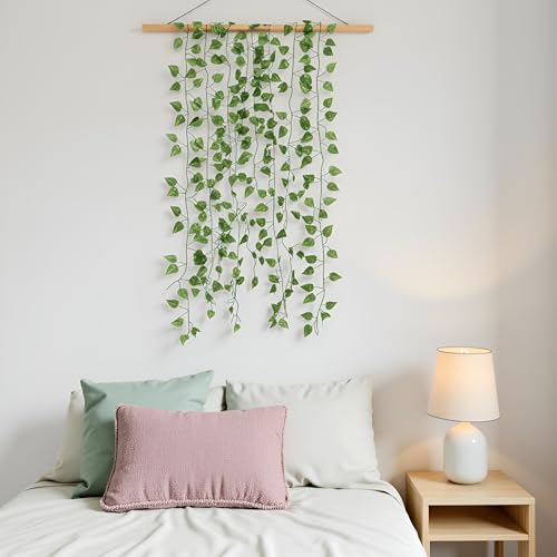 48 Pcs 336 Feet Fake Climbing Vines Ivy for Bedroom, Artificial Greenery Foliage Leaves Garland Wall Plants Decor
