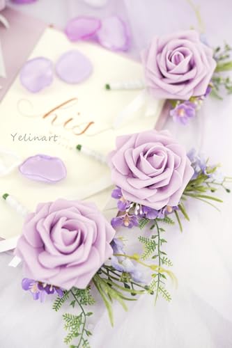 1 Pc Sinlge Lilac Purple Boutonniere for Men for Wedding Groom Groomsmen Artificial Rose Rose Flowers Boutonniere for Wedding Ceremony Anniversary Formal Dinner Party - color: Lilac Purple, size: 1 Pack
