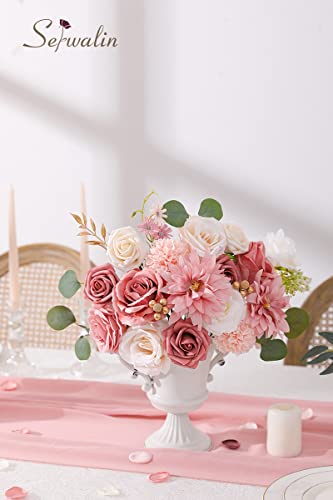 Serwalin 2PCS Artificial Pink Silk Dahlia Flowers - Fake Wedding Bouquets & Centerpieces - Baby Shower & Home Decor - color: A Athens Pink Dahlia, size: 2 Boxes