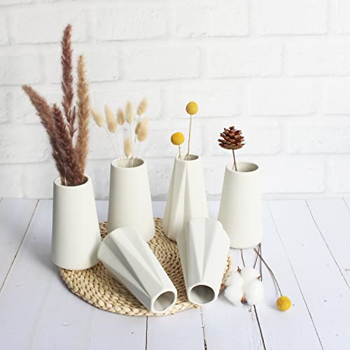 YANLING Modern White Vase for Flowers Set of 6, White Ceramic Vases for Pampas Grass Small Boho Vases for Home Decor, Minimalism Style for Modern Table Shelf 6 Inch - color: Style B