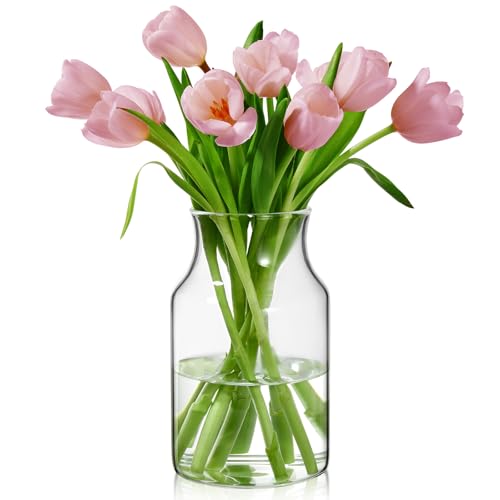Clear Glass Vase, 8 inch Glass Flower Vase for Plants, Small Vase for Vases for Centerpiece, Home, Wedding, Living Room, Dining Table - size: 4.7"W x 7.8"H