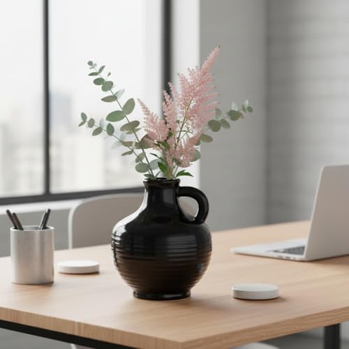 Sunddo Black Ceramic Vases Home Décor- 6 Inch Small Modern Decorative Vase with Handle, Black Decor, Table Mantle Fireplace Living Room Bathroom Wedding Centerpiece - color: Black - 6, size: 6 Inch