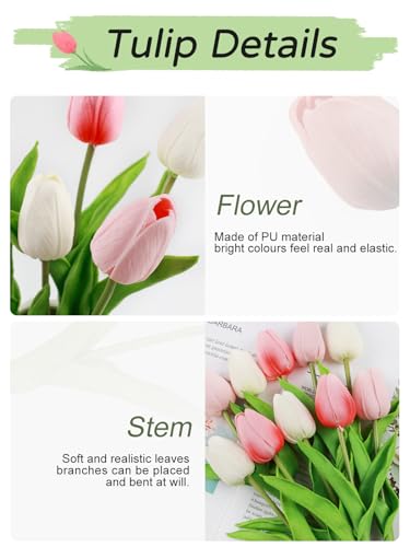 Beferr 18pcs Tulips Artificial Flowers Faux Tulip Real Touch Tulip Fake Flowers Bouquets Arrangements for Mothers Day Spring Easter Wedding Home Table Decor Colorful - color: B-18pcs-3colors-colorful-2, size: 18PCS