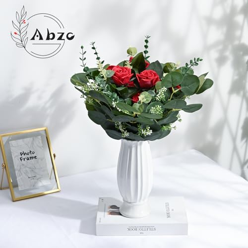 Abzo 90 Pcs 3 Kinds Mixed Eucalyptus Stems Bulk Artificial Eucalyptus Leaves Sprays Faux Oval Eucalyptus Greenery Stems for Wedding Vase DIY Bouquets Bouquet Floral Arrangement Home Decor
