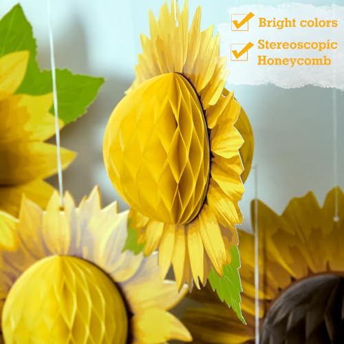 Paper Jazz Sunflower Honeycomb Decorations,Sunflower Birthday Party Decoraytion,Yellow Wall Hanging Ceilling for Spring Garden Themed Birthday Baby Shower Bridal Shower Party Favor. - color: Sunflower