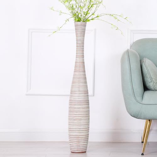 Leewadee Decorative Tall Floor Vase for Living Room Decor, 34 inches, White Wash, Resin - color: White Wash, size: 34 inches