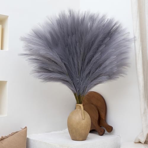 10 Pcs 39''/3.2FT Faux Pampas Grass Decor, Large Tall Fluffy Artificial Fake Flower, Bedroom Decor Boho Decor Pompas Floral for Vase Filler Farmhouse Home Wedding Decor (Grey) - color: Grey