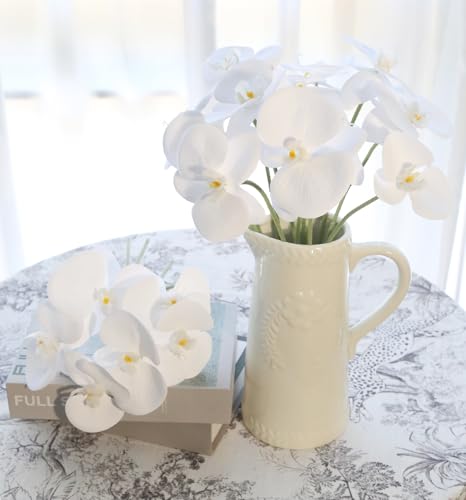 White Orchids Artificial Flowers 6 Bouquets 18 Heads Real Touch Faux Orchid Fake Flowers Bouquet for Vase Table Centerpiece Home Wedding Party Garden Decoration(White) - color: White