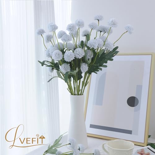 LVEFIT 10 Pcs Ice Blue Kiku Flower Fake Mums Long Stem Flowers,Faux Kiku Flower Bulk,Silk Flowers Mini Chrysanthemum Floral Arrangements,Artificial Flowers Chrysanth Mini Fake Flower - color: Ice Blue