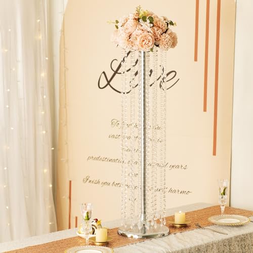 Set of 4 Luxurious Crystal Flower Stand Centerpieces on Floor Tall Metal Arrangement Tabletop Flower Vase for Wedding Party Hotel Home Decor… - color: Silver, size: 35.4"×4pcs