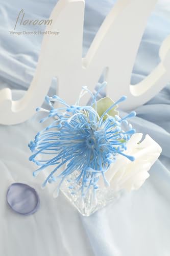 Floroom Dusty Blue Powder Blue Artificial Flowers Fake Roses Dahlias and Greenery Combo Box Set for DIY Wedding Bouquets Bridal Shower Centerpieces Floral Arrangements Party Tables Home Decorations - color: Frosted Dusty Blue
