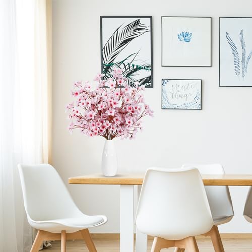 Sggvecsy Artificial Cherry Blossom Flowers 8 Pcs Faux Cherry Blossom Stems Faux Silk Cherry Blossom Branches 15.7’’ Fake Peach Flowers for Vase Arrangements Home Wedding Table Decor (Pink) - color: Pink, size: 8 Pcs