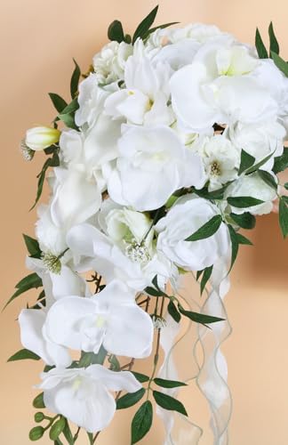 Bridal Bouquets for Bride,10 Inch White Wedding Bouquets for Bride for Ceremony Anniversary Wedding Bridal Shower(White Green) - color: White Green