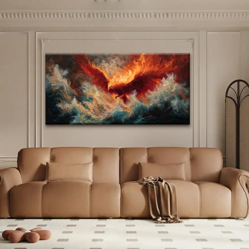 Abstract Wall Art Decor Red Retro Fire Phoenix Art Prints Abstract Artwork Decor Modern Wall Art For Living Room Bedroom Kitchen Office Canvas Prints 24x48 Inch - color: Red, size: 48"L x 24"W
