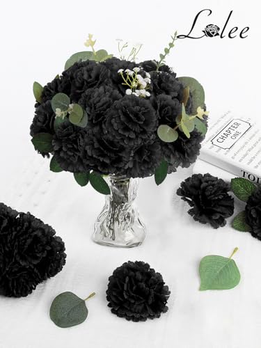 108pcs Carnation Head Flowers with Stem, Black Artificial Flowers Carnations, 3.5" Silk Carnation Fake Flower for Funeral Arrangements Wedding Bouquets Centerpieces Cemetery Wreaths Gothic Party Decor - color: Black