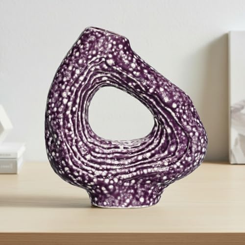 Sunddo Ceramic Flower Vase, 9 Inch Purple Modern Vases for Home Decor, Unique Donut Vase for Living Room, Centerpiece Table, Kitchen, Fireplace, Bookshelf, Shelf Decor - color: Purple, size: 9 inch