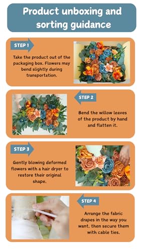 Muhanjia Artificial Wedding Arch Flowers Kit(Pack of 4),2Pcs Artificial Flower Arch Decor, 2Pcs Chiffon Fabric Drapes, Ceremony Decoration, Floral Outdoor Party Decor (Burnt Orange & Dark Teal) - color: Burnt Orange & Dark Teal
